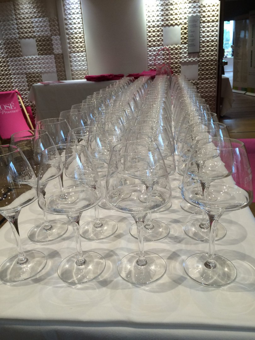Rows of clean tasting glasses - before the tasting
