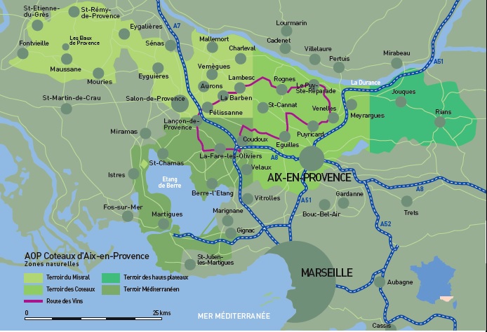 Map of the regions of Coteaux d'Aix
