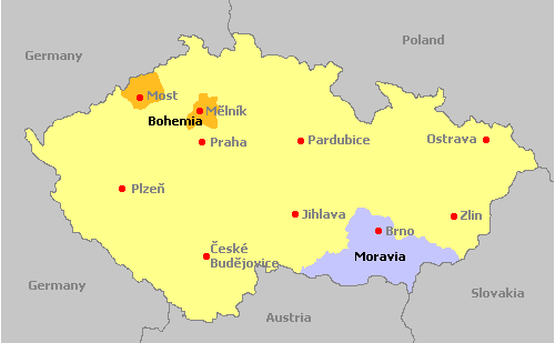 Map of the wine regions of the Czech Republic