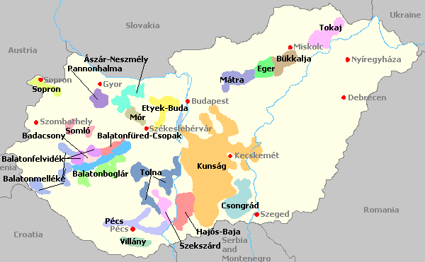 Map of the Wine Regions of Hungary