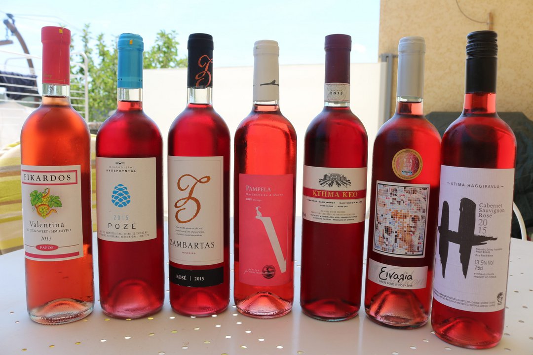 Line up of gorgeous rose pink Cypriot rosés