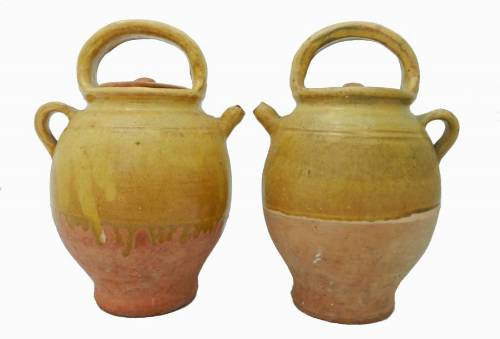 Old Provençal pottery wine jugs