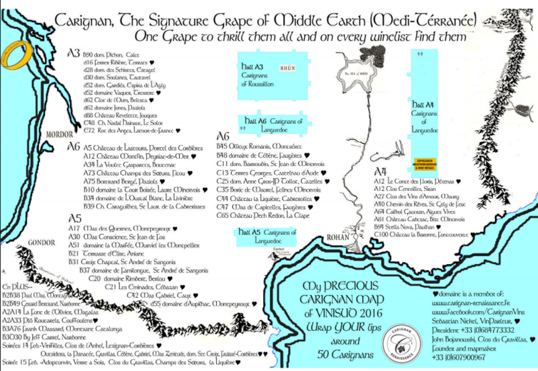 Map of Carignan producers at Vinisud 2016